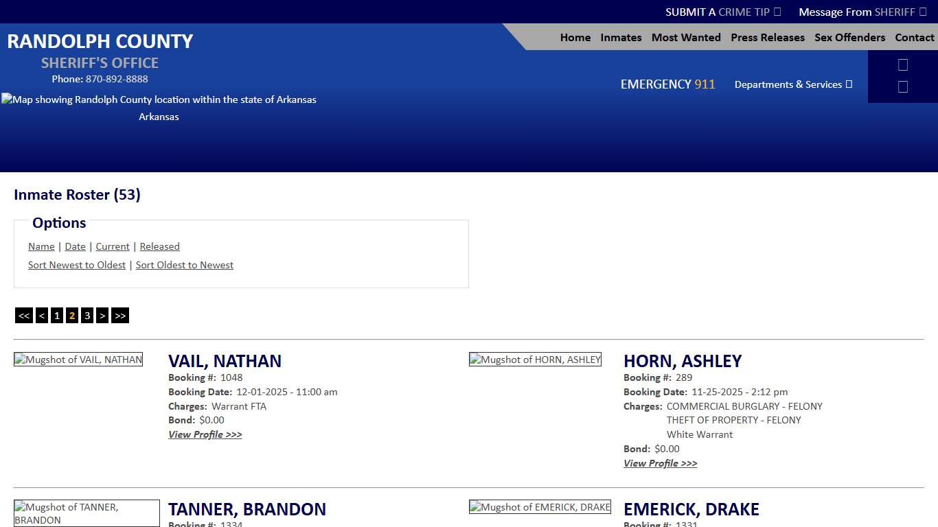 Inmate Roster - Page 2 Current Inmates Booking Date Descending - Randolph County Sheriff AR