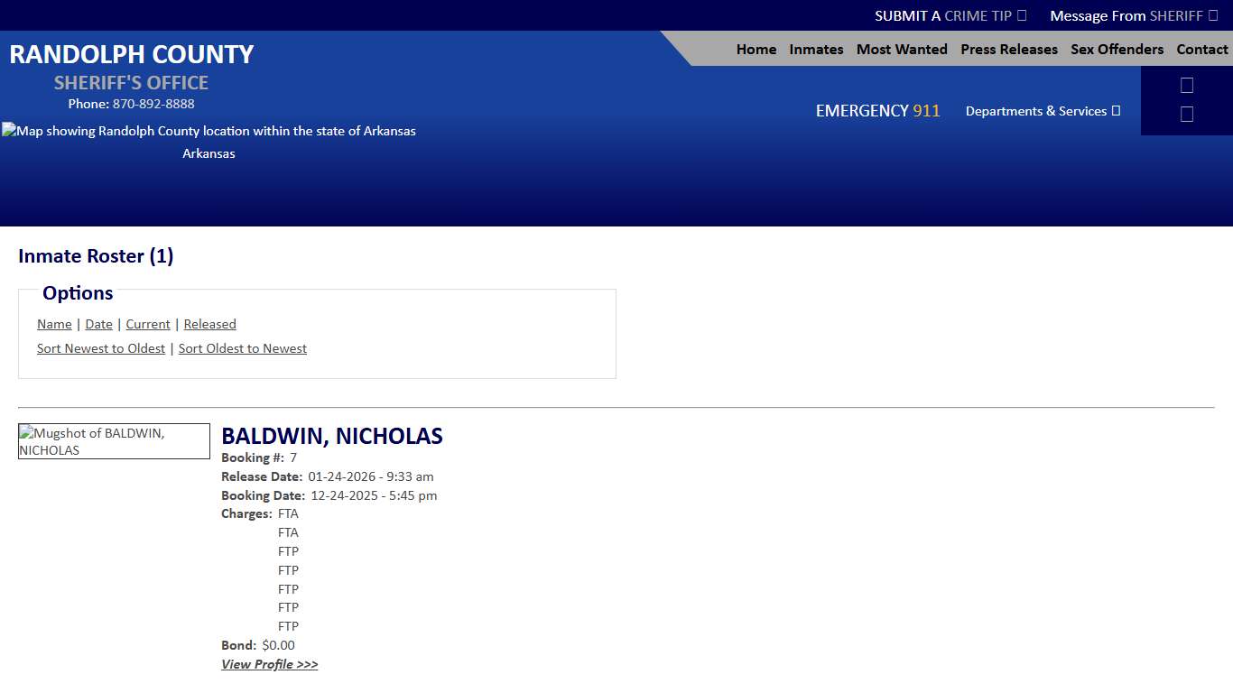 Inmate Roster - Released Inmates Booking Date Descending - Randolph County Sheriff AR