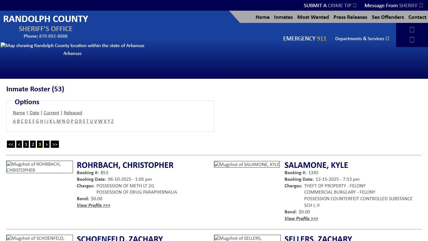 Inmate Roster - Page 3 Current Inmates - Randolph County Sheriff AR